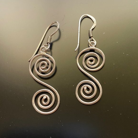 Vintage Mexico 925 Silver "Wire" Earrings Spiral Circular Shape - Picture 1 of 5